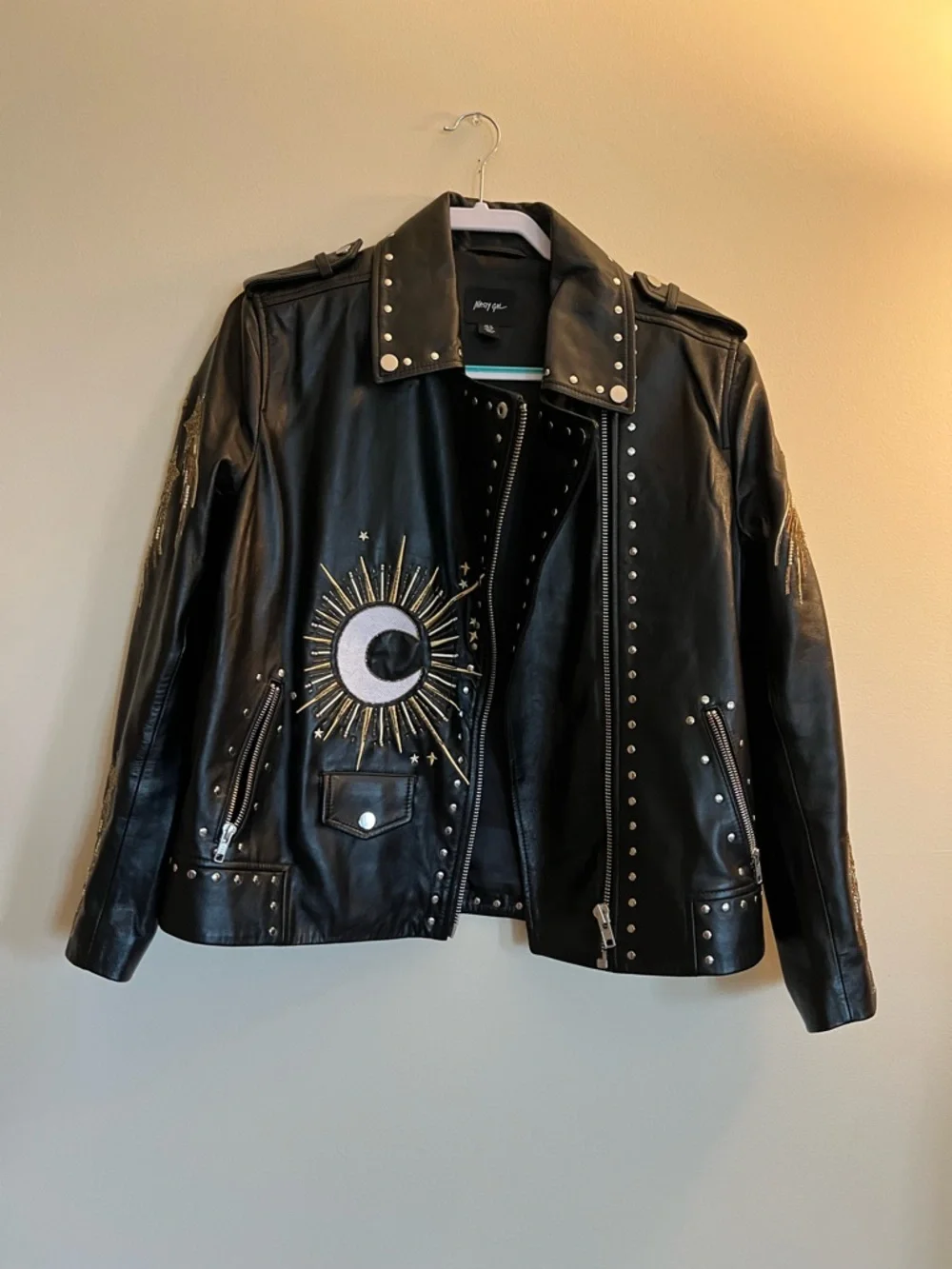 Rare! Celestial Embroidered and Beaded Leather Jacket - Picture 5 of 8